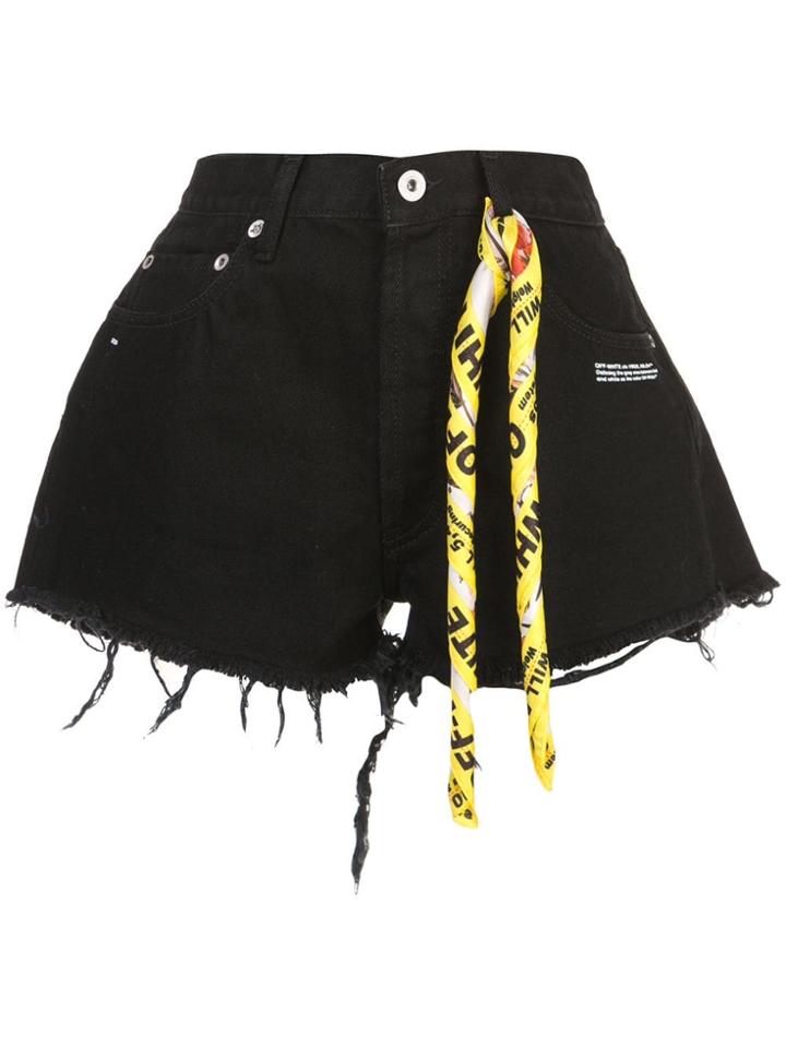Off-white Twisted Scarf Detailed Denim Shorts - Black
