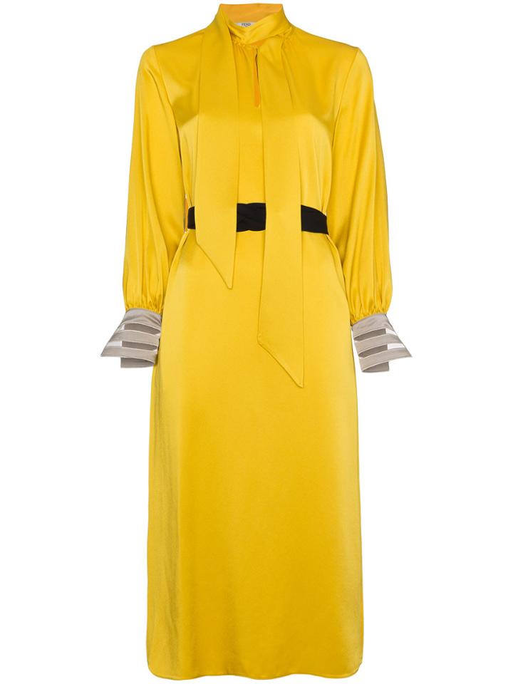 Fendi Abito Satin Midi Dress - Yellow & Orange