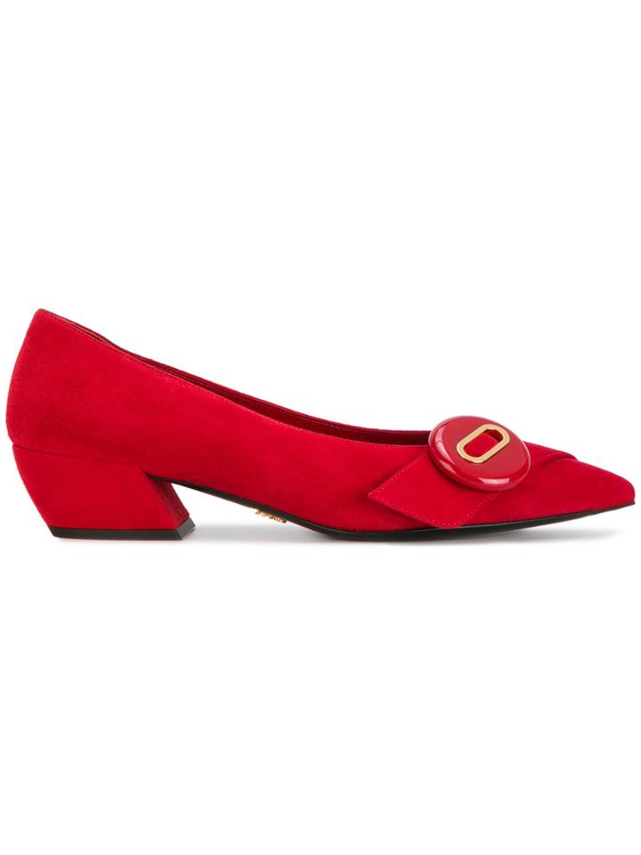 Prada Low Button Pumps - Red
