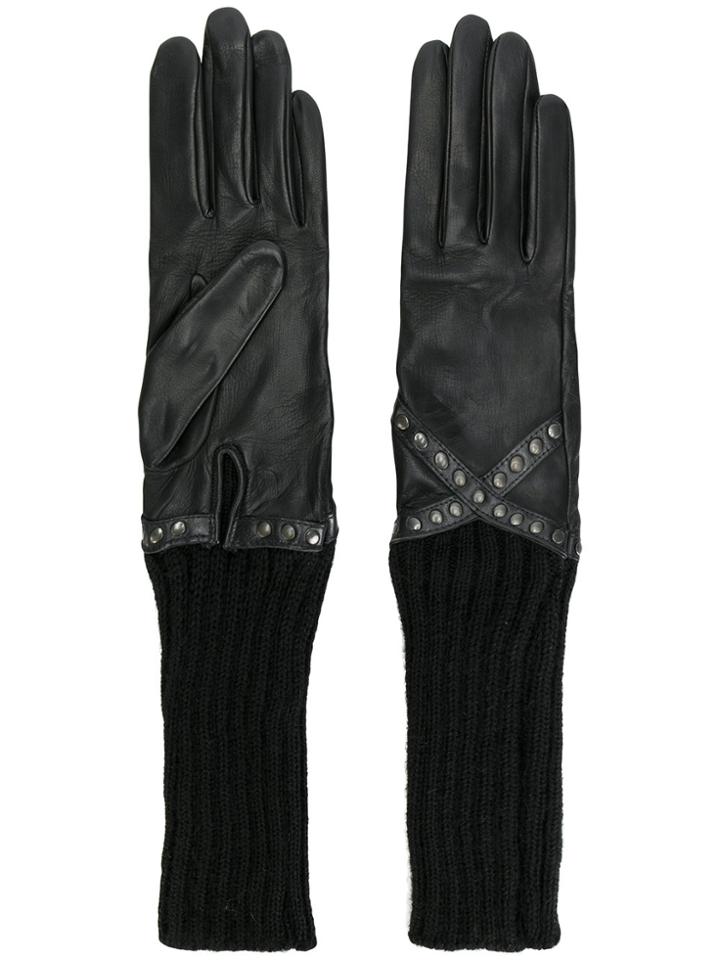 Agnelle Studded Long Line Gloves - Black