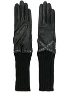 Agnelle Studded Long Line Gloves - Black