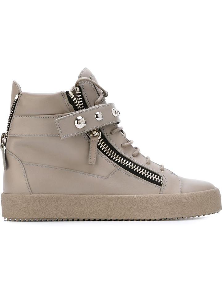 Giuseppe Zanotti Design Riley Hi-top Sneakers, Men's, Size: 39, Grey, Calf Leather/leather/rubber