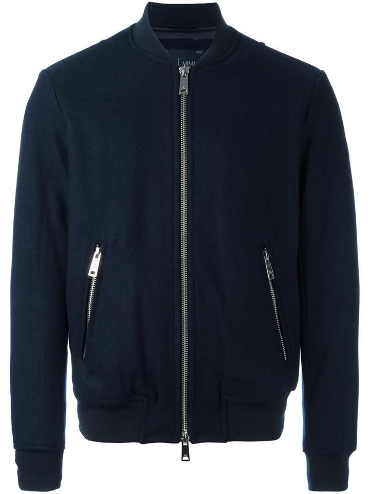 Armani Jeans Classic Bomber Jacket, Men's, Size: 48, Blue, Polyamide/polyester/wool