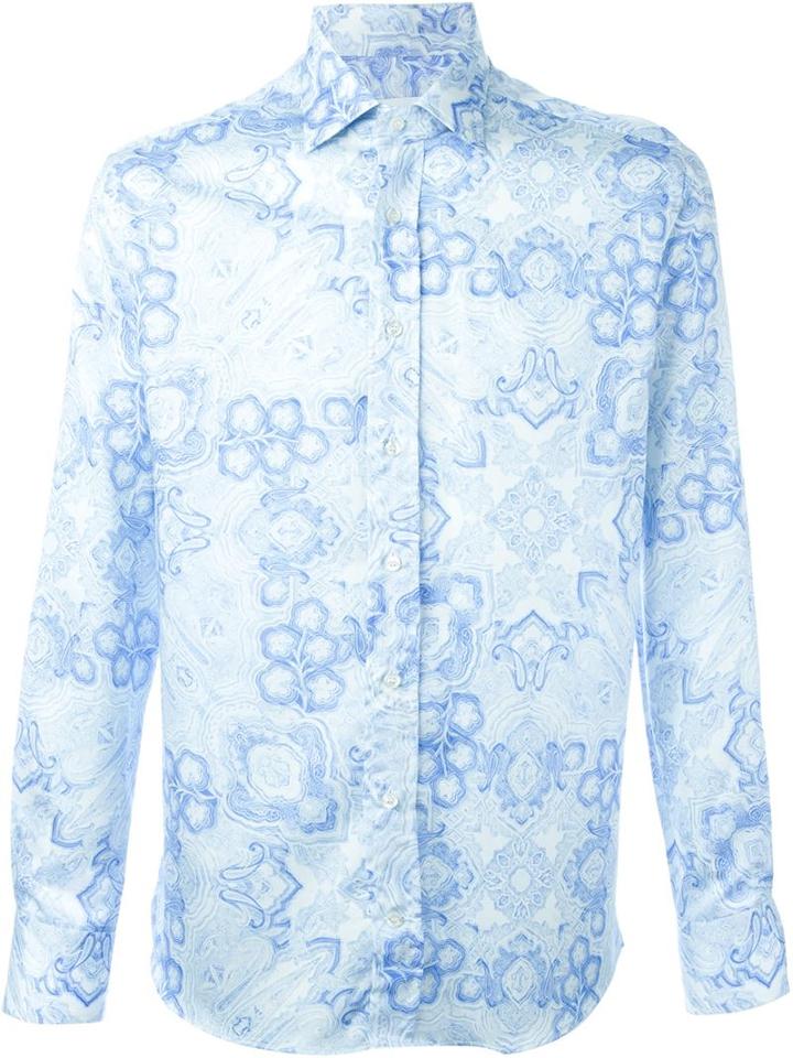 Etro Printed Shirt, Men's, Size: 40, White, Cotton