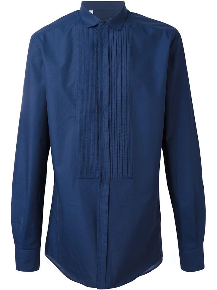 Dolce & Gabbana Pleated Bib Shirt, Men's, Size: 42, Blue, Cotton
