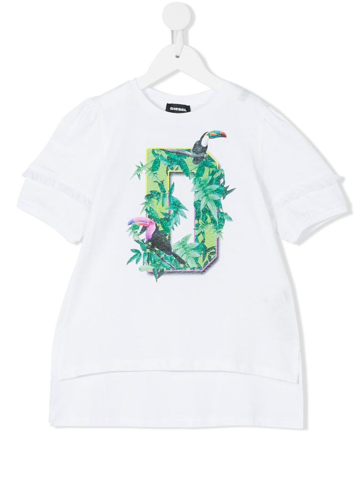 Diesel Kids - Tropical Print T-shirt - Kids - Cotton/polyester - 8 Yrs, White