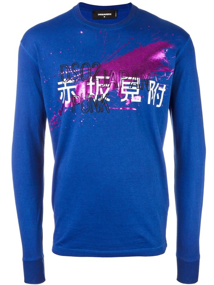 Dsquared2 'japan Punk' Splatter Sweatshirt, Men's, Size: Medium, Blue, Cotton