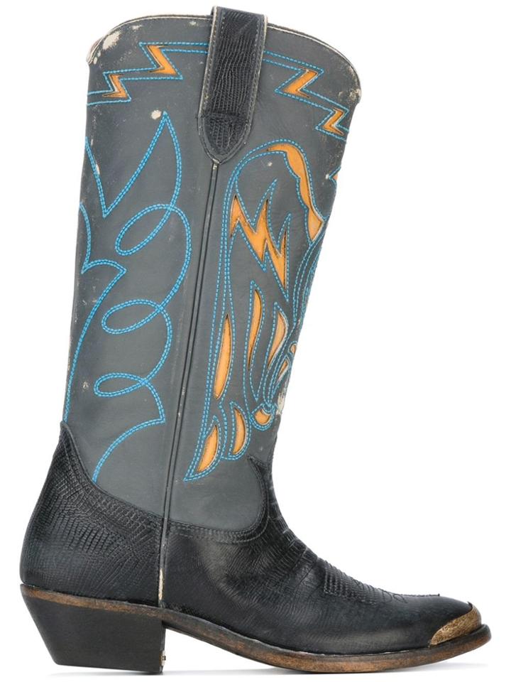 Golden Goose Deluxe Brand Lizard Embossed Cowboy Boots - Black