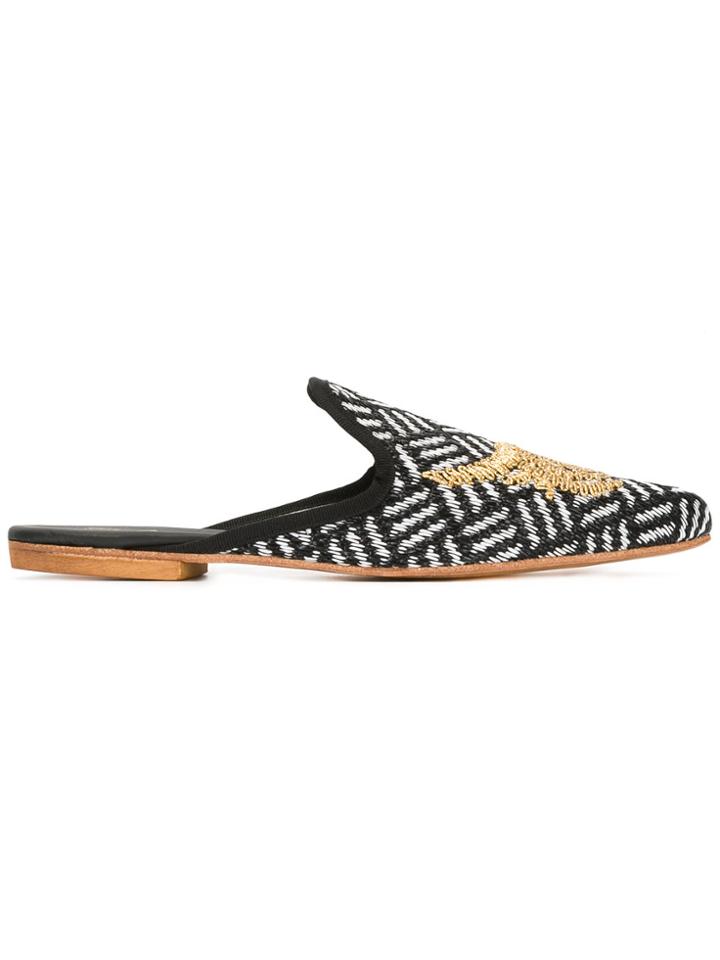 Gia Couture Pointed Toe Slippers - Black