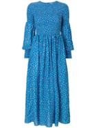 Ganni Floral Print Ruched Front Dress - Blue