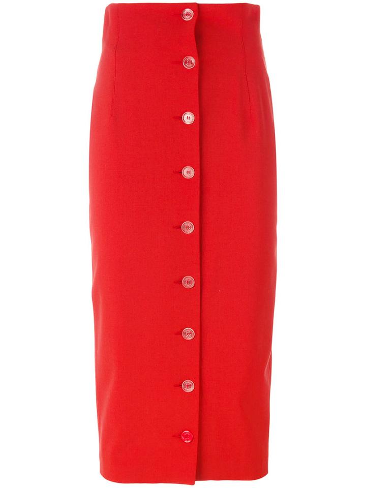 Off-white Buttoned Pencil Skirt, Women's, Size: Xs, Red, Polyester/spandex/elastane/viscose/wool