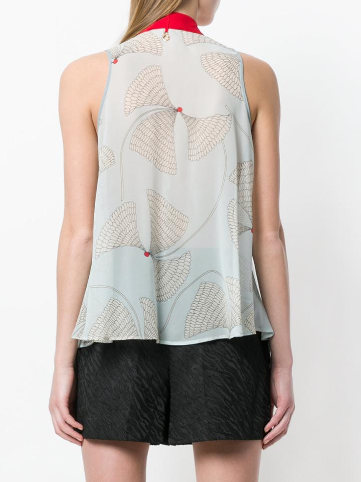 L'autre Chose Printed Blouse With Pussybow - Blue