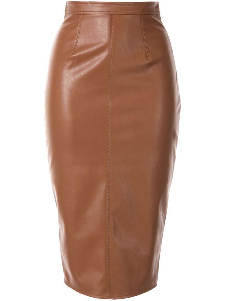 Elisabetta Franchi Leather Look Midi Skirt - Brown