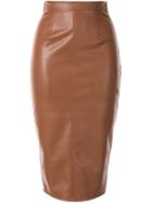Elisabetta Franchi Leather Look Midi Skirt - Brown