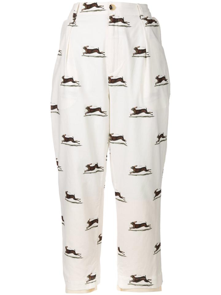 Aleksandr Manamïs Cropped Hare Print Trousers - White