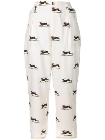 Aleksandr Manamïs Cropped Hare Print Trousers - White
