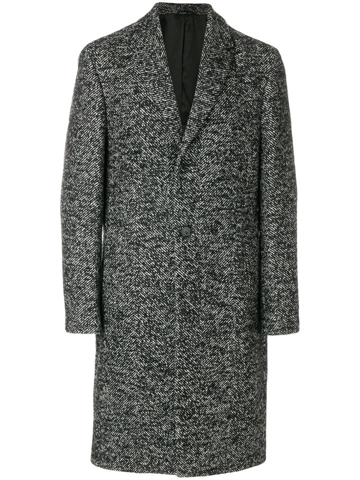 Calvin Klein Tweed Single Breasted Coat - Black