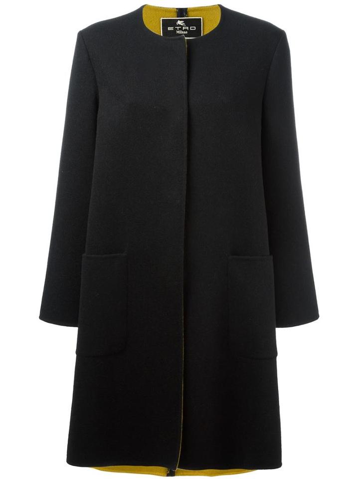 Etro Collarless Midi Coat, Women's, Size: 46, Black, Angora/wool/viscose