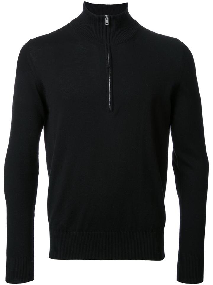 Maison Margiela Quarter Zip Knitted Sweater, Men's, Size: Medium, Black, Cotton/wool