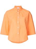 Ck Calvin Klein Poplin Cropped Sleeve Button Down Shirt - Yellow &