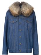 Adam Lippes Fox Fur Collar Denim Jacket, Women's, Size: Xs, Blue, Cotton/polyurethane/fox Fur