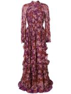 Giambattista Valli Floral Ruffle Detail Maxi Dress - Pink & Purple