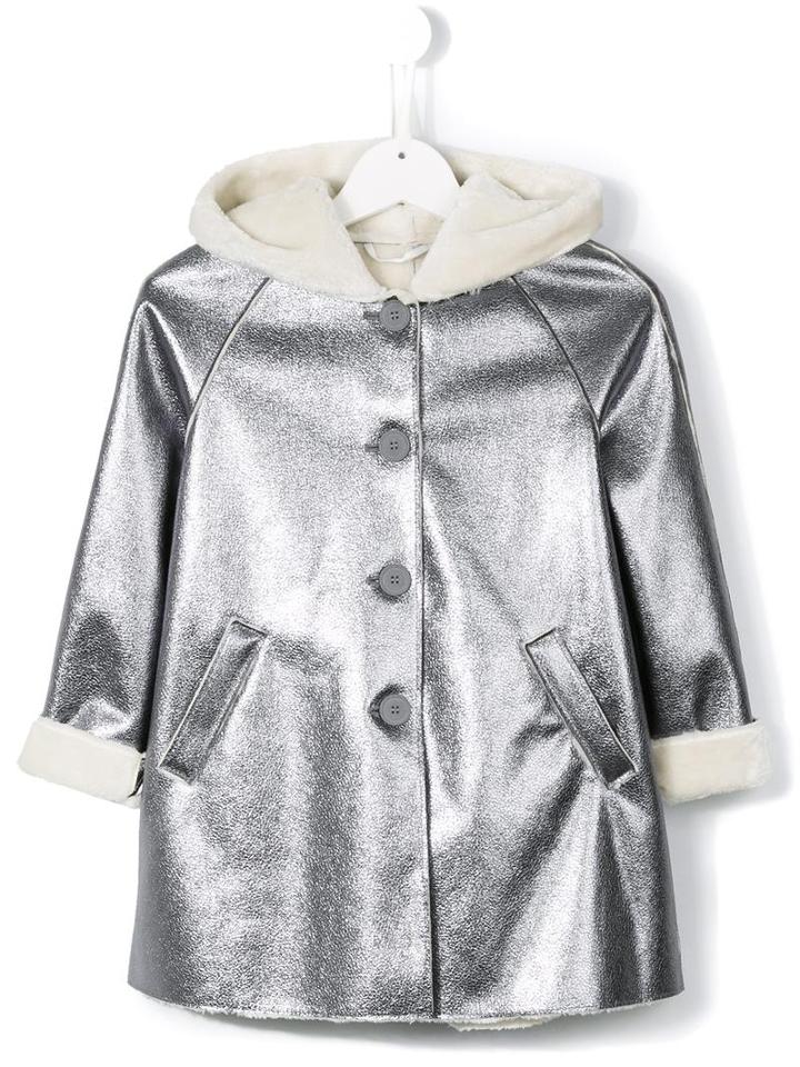 Il Gufo Hooded Faux Shearling Coat, Girl's, Size: 10 Yrs, Grey
