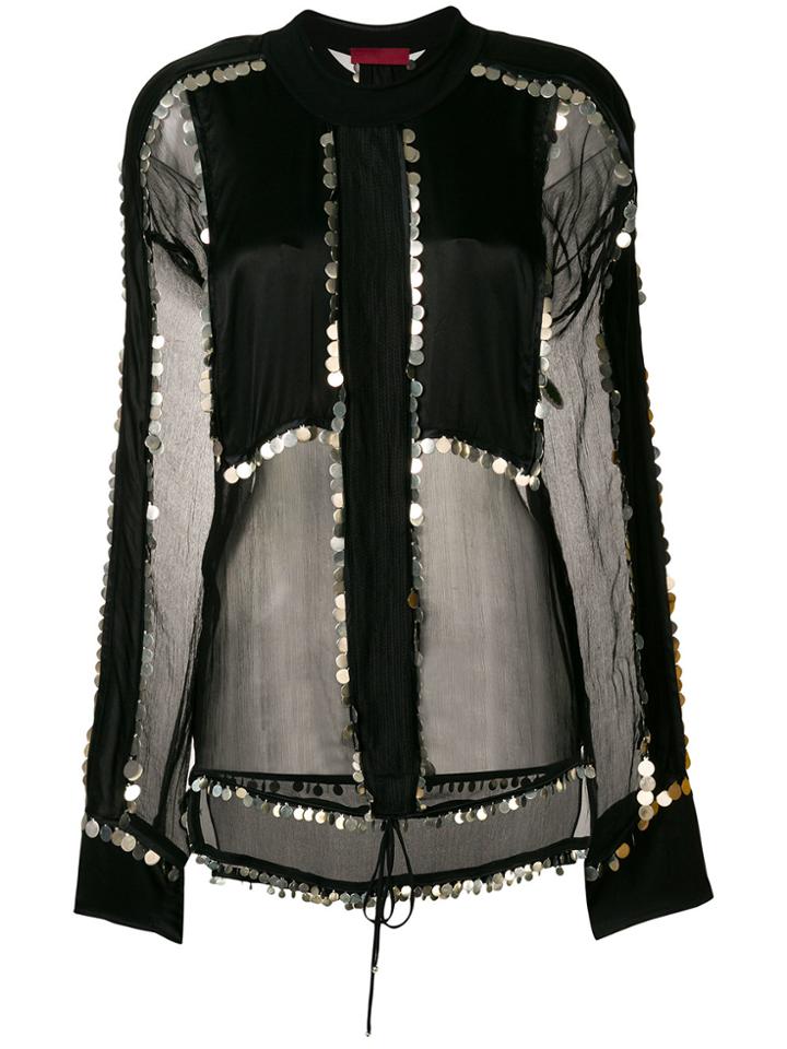 Di Liborio Embellished Sheer Panel Blouse - Black