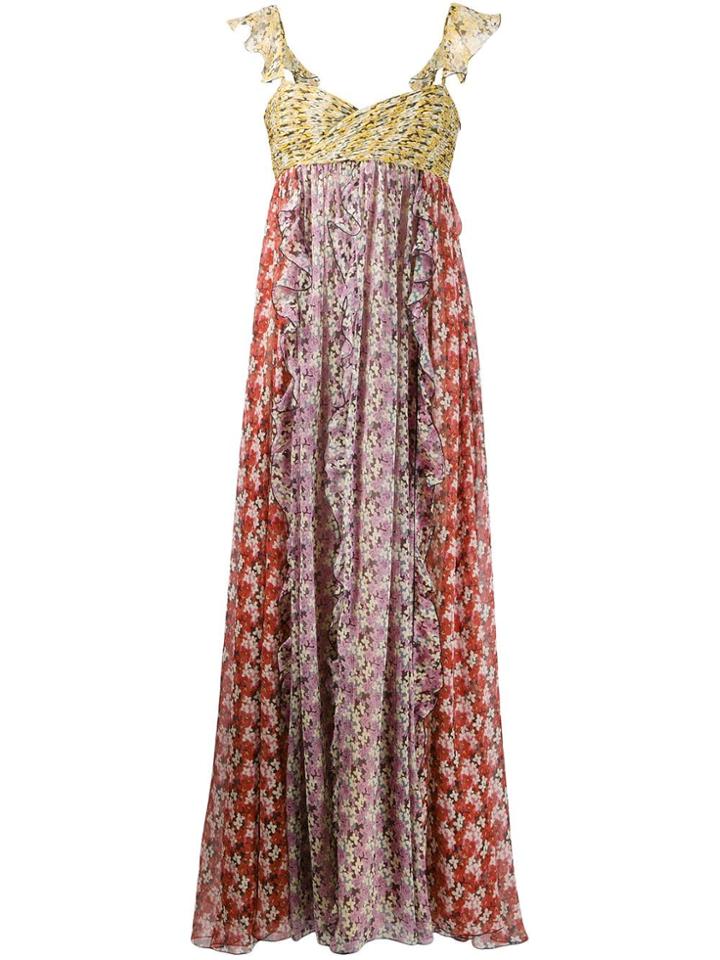 Valentino Mixed Print Floral Maxi Dress - Orange