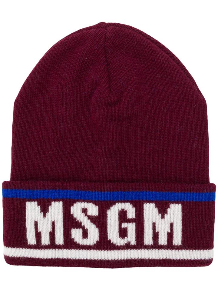 Msgm Logo Beanie Hat - Red