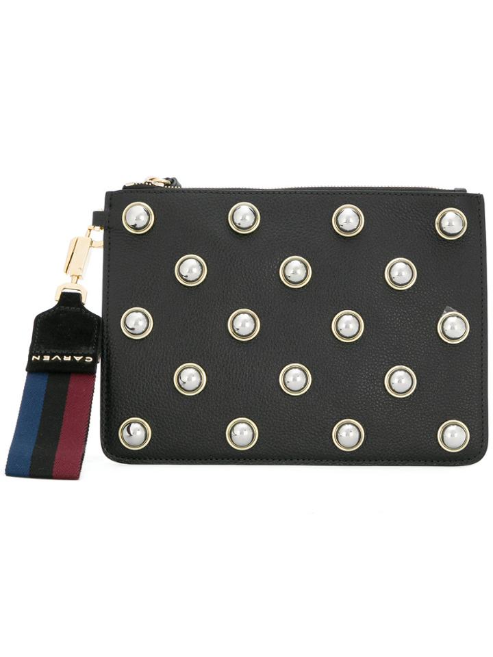 Carven Pearl Embellished Clutch - Black