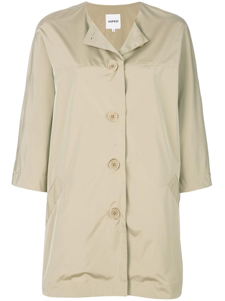 Aspesi Collarless Button-fastening Coat - Nude & Neutrals