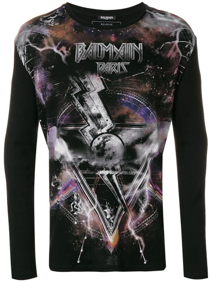 Balmain Space Print Long Sleeve T-shirt - Black