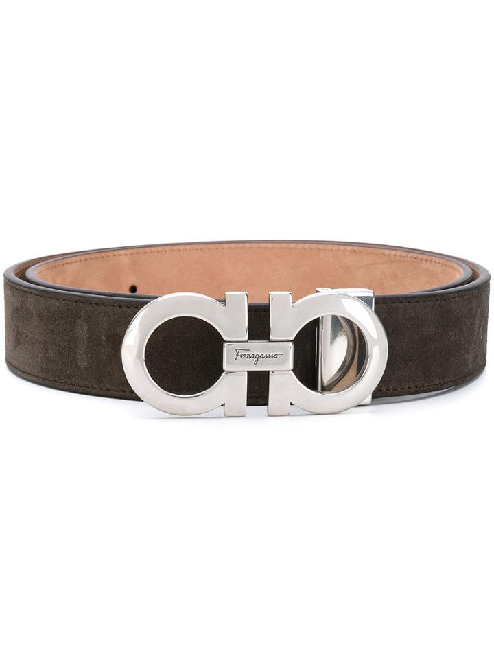 Salvatore Ferragamo - Logo Belt - Men - Calf Leather/suede - 105, Grey, Calf Leather/suede