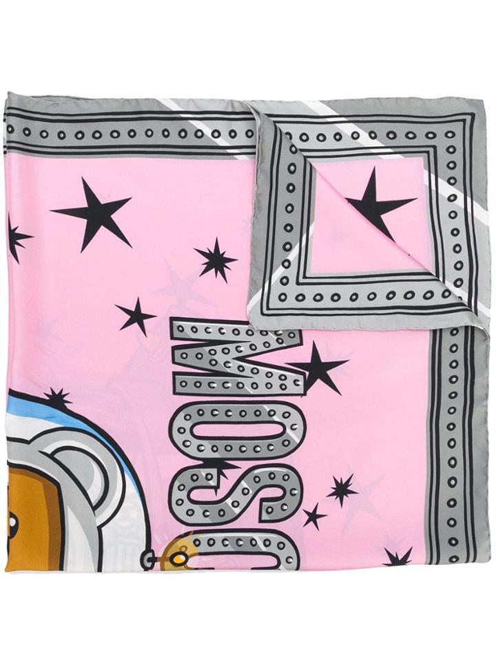 Moschino Teddy Spaceship Print Scarf - Pink & Purple