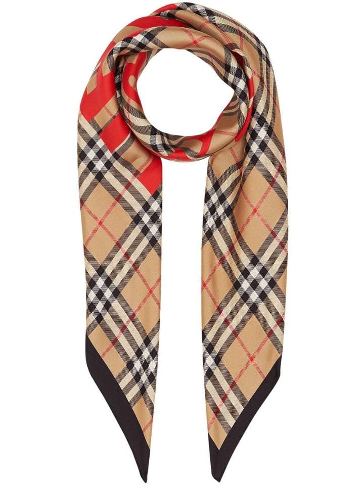 Burberry Horseferry Print Vintage Check Silk Square Scarf - Brown