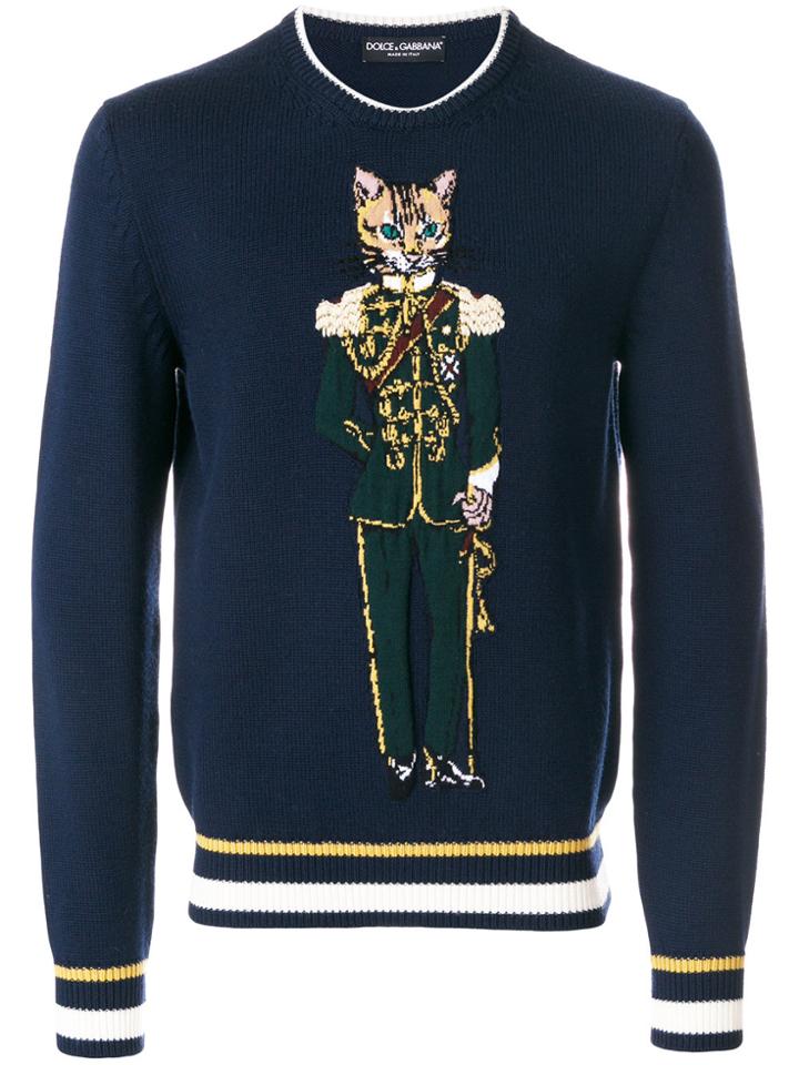 Dolce & Gabbana Cat Solider Embroidered Sweatshirt - Blue