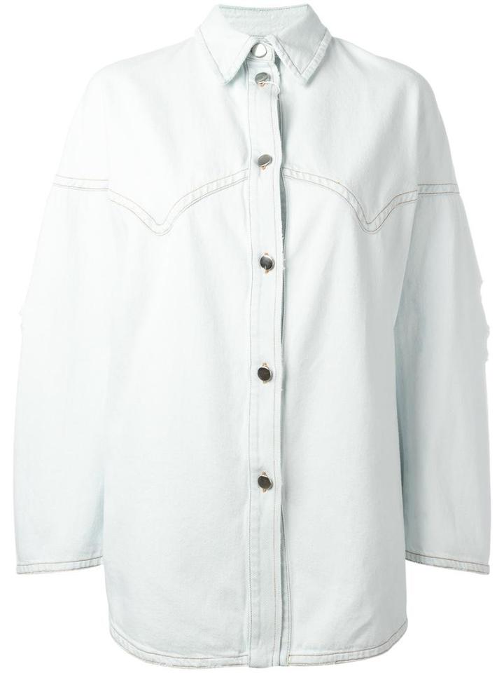Mm6 Maison Margiela Maxi Denim Jacket, Women's, Size: 42, White, Cotton
