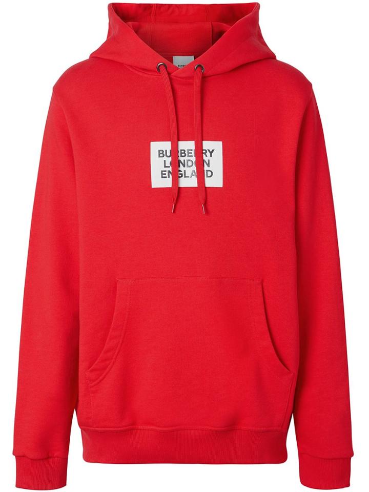 Burberry Logo Print Cotton Hoodie - Red