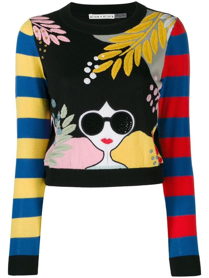 Alice+olivia Embroidered Multi-panel Knit Top - Black