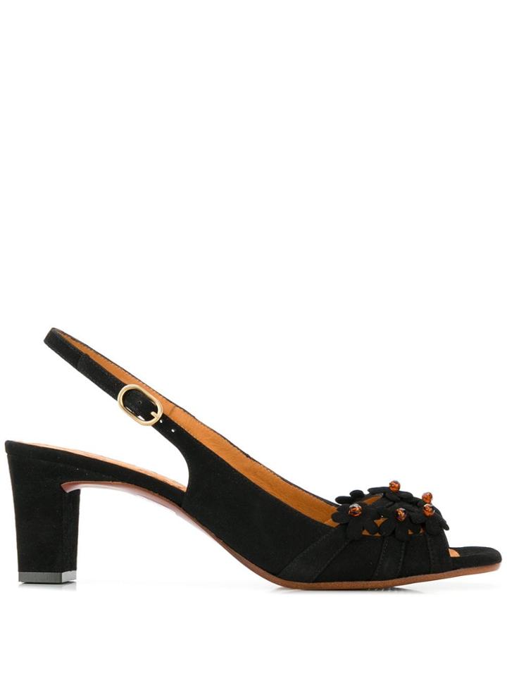 Chie Mihara Floral Embellished Sandals - Black
