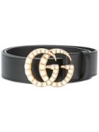 Gucci Pearl Logo Belt, Women's, Size: 90, Black, Calf Leather