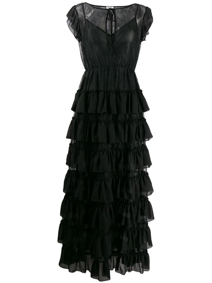 Liu Jo Tiered Crepe And Lace Dress - Black