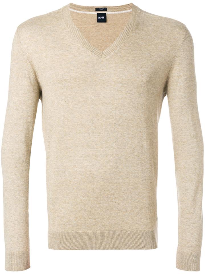 Boss Hugo Boss Fine Knit V-neck Pullover - Nude & Neutrals