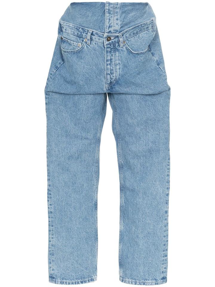 Y / Project Wide Leg Extended Waistband Jeans - Blue