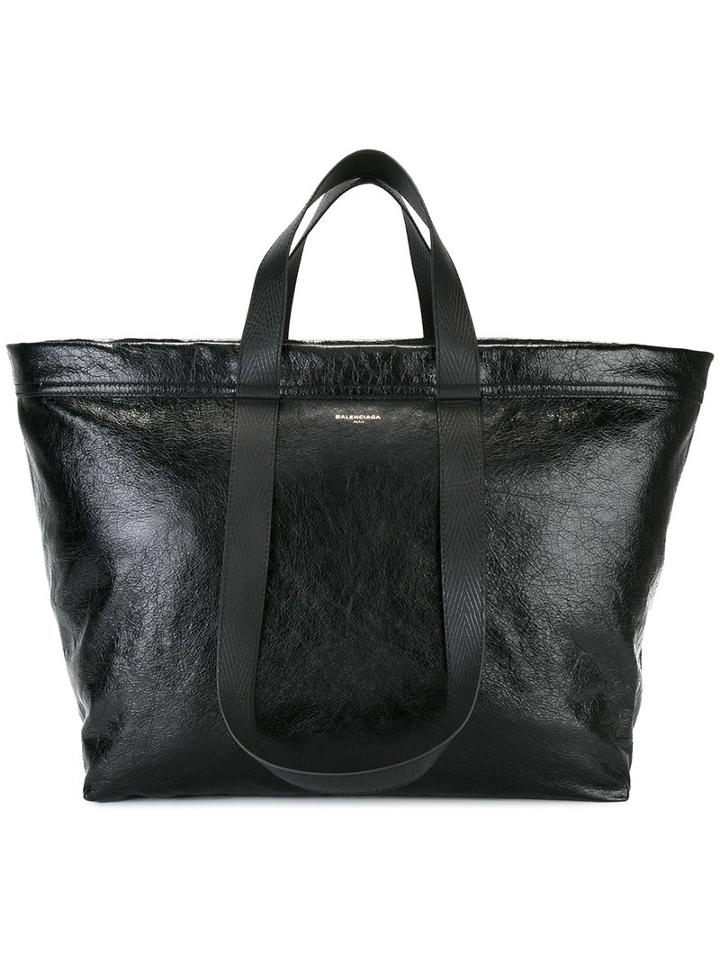 Balenciaga Oversized Tote, Men's, Black, Lamb Skin