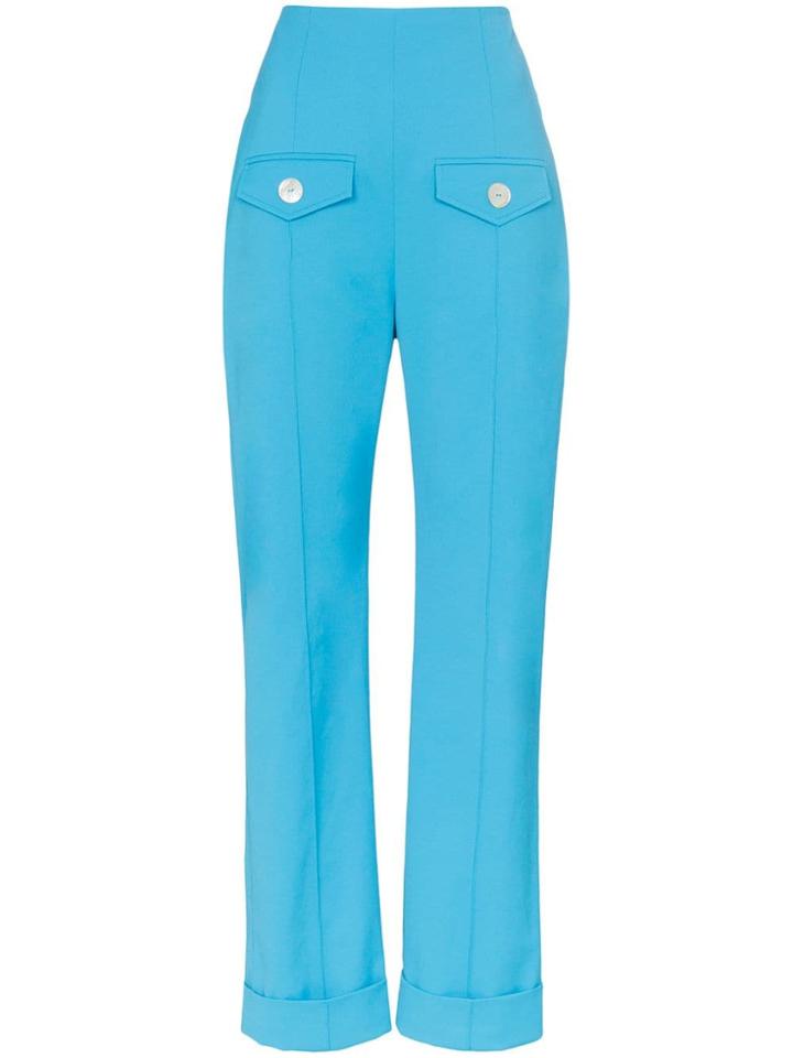 George Keburia High-waisted Pocket Detail Straight Leg Trousers - Blue