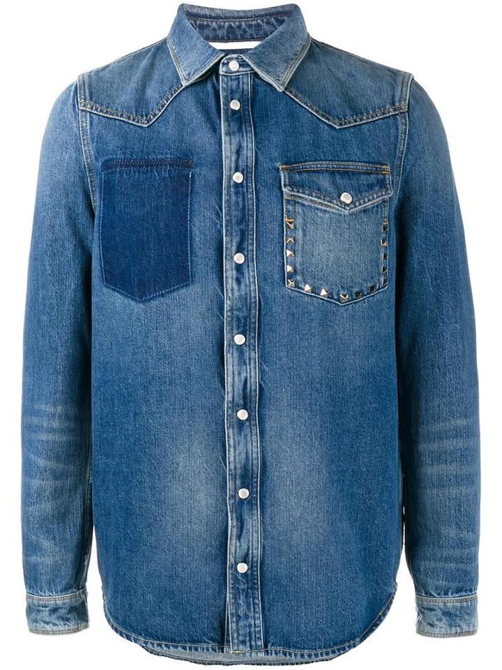 Valentino Distressed Denim Shirt, Men's, Size: 48, Blue, Cotton