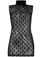 Styland Dot Embroidered Mesh Top - Black