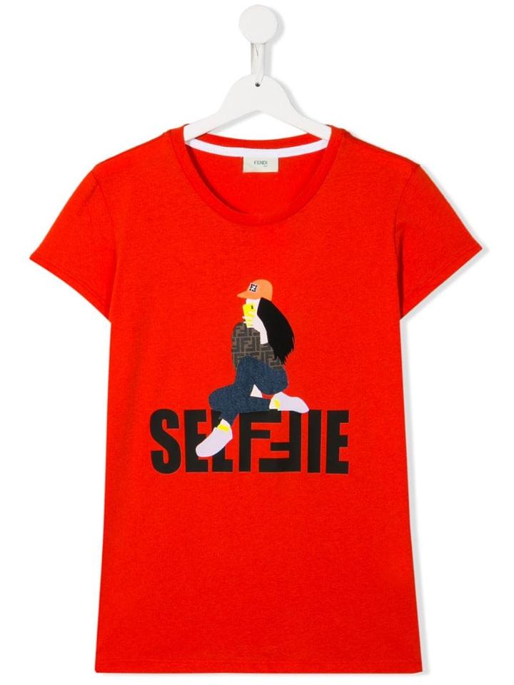 Fendi Kids Teen Selfie T-shirt - Orange
